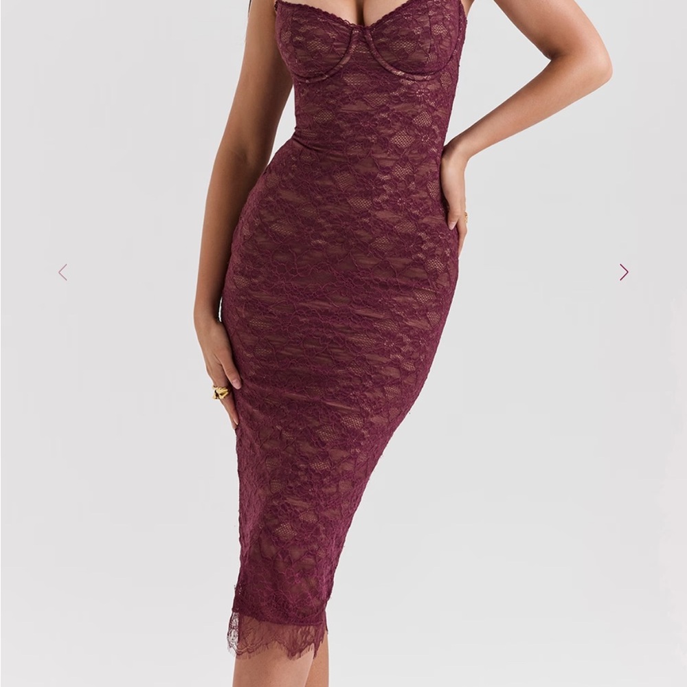 House of CB Melina Mulberry Lace Midi Dress